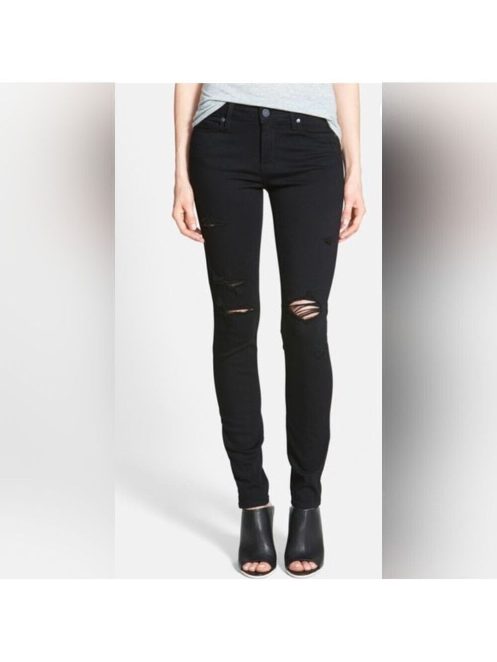 Paige Transcend Verdugo Ultra Skinny Black Fog Destructed Jeans Size 27